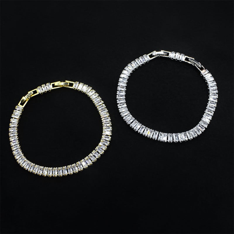 2022 Fényes, elegáns fehér bagett cirkónia AAA arany színű női esküvői karkötő nyaklánc fülbevaló menyasszonyi ékszer szett