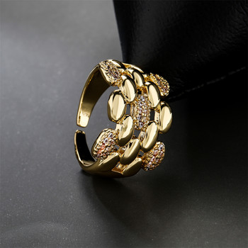 NEWBUY Μοντέρνο Χρυσό Χρώμα Χάλκινο Γεωμετρικό κόσμημα Πολυτελές AAA Κυβικό Ζιργκόν Δαχτυλίδι γάμου για κομψές γυναίκες Δώρο αρραβώνων