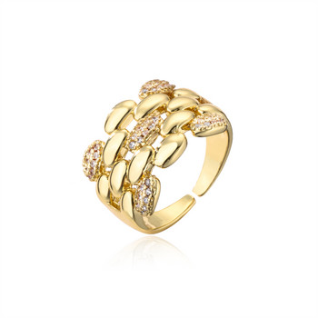 NEWBUY Μοντέρνο Χρυσό Χρώμα Χάλκινο Γεωμετρικό κόσμημα Πολυτελές AAA Κυβικό Ζιργκόν Δαχτυλίδι γάμου για κομψές γυναίκες Δώρο αρραβώνων