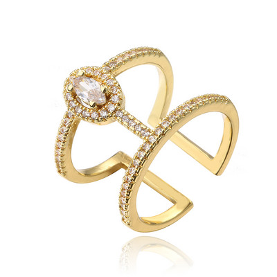 NOVÝ KÚP Moderné zlaté farebné medené geometrické šperky luxusné AAA kubické zirkónové snubné prsteň pre elegantné ženy zásnubný darček