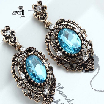 YaYi Jewelry Fashion Colorfull Glass Crystal Rhinestone Висящи кристали Жени Древен сребърен цвят Носете лента за уши Обеци с пискюли