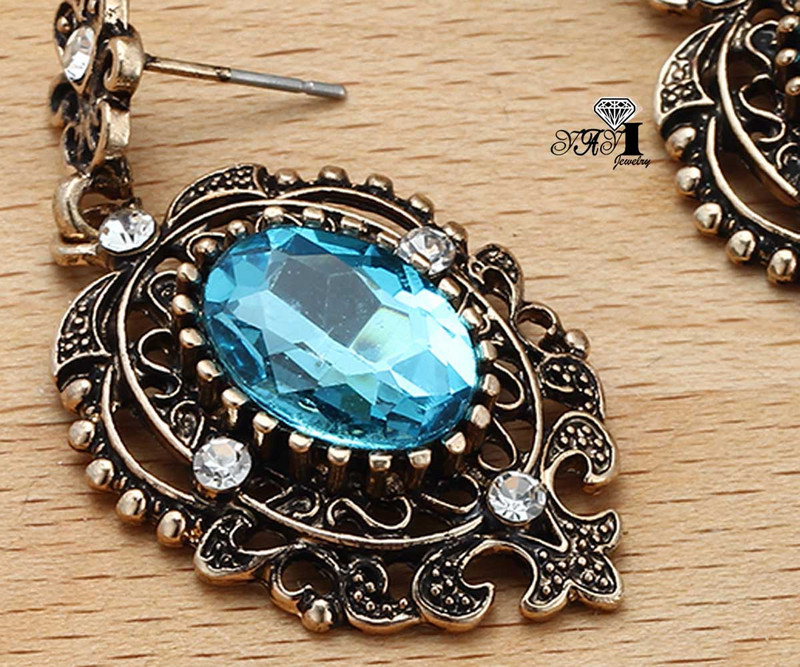 YaYi ékszer divat színes üveg kristály strassz lógó kristály női ősi ezüst színű viselet fülpánt bojt fülbevaló