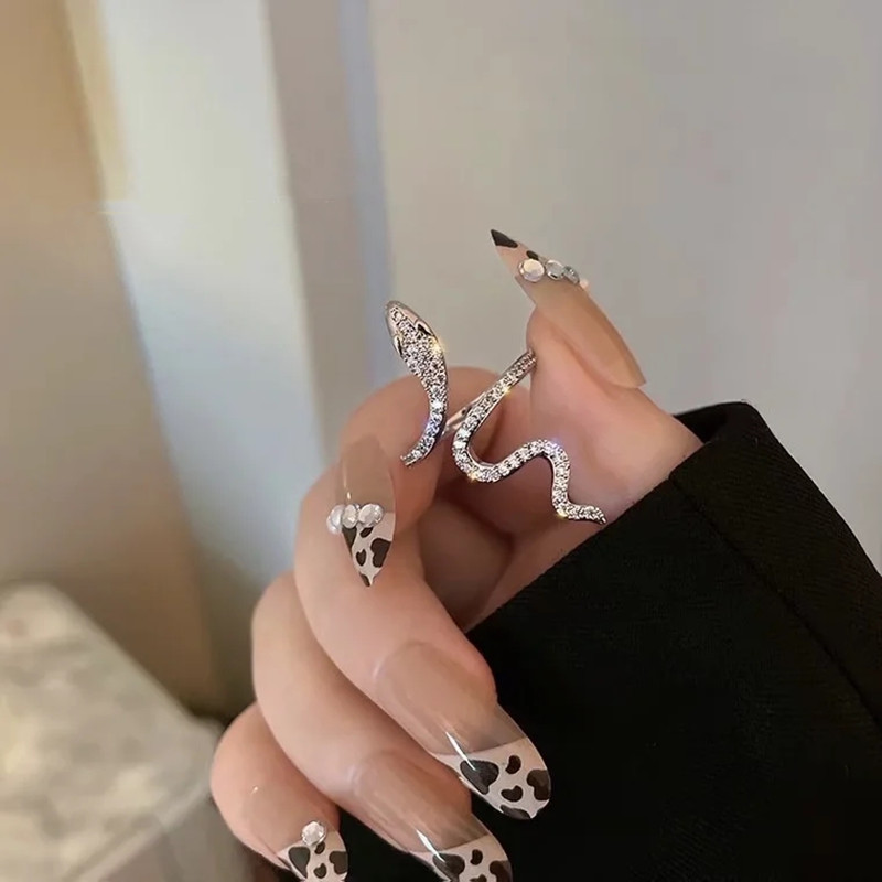 Inel vintage în formă de șarpe punk pentru bărbați, femei, coreeană, cu deschidere elegantă, inele de cristal reglabile, nunți, bijuterii de petrecere