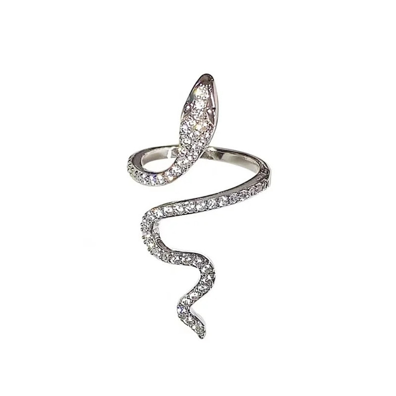 Inel vintage în formă de șarpe punk pentru bărbați, femei, coreeană, cu deschidere elegantă, inele de cristal reglabile, nunți, bijuterii de petrecere