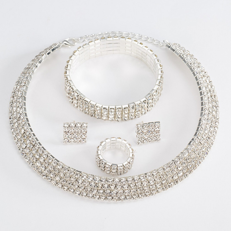 YFJEWE Mireasa 1-5 rânduri Clasic Strass Choker Colier Cercei și Brățară Seturi de bijuterii de nuntă Accesorii de nuntă N387