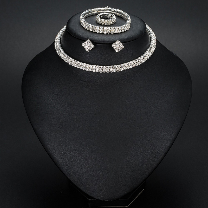 YFJEWE Mireasa 1-5 rânduri Clasic Strass Choker Colier Cercei și Brățară Seturi de bijuterii de nuntă Accesorii de nuntă N387