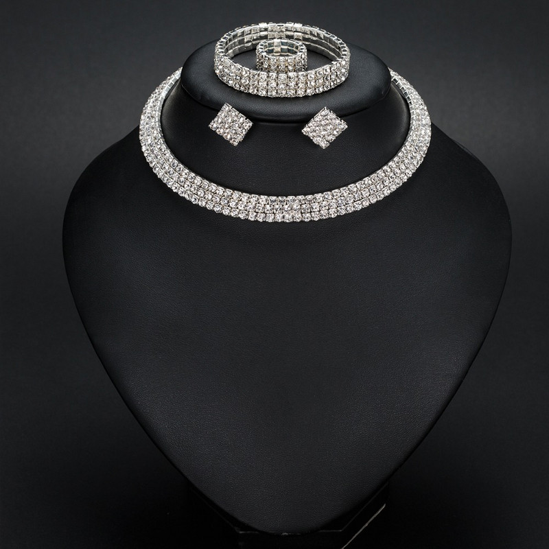 YFJEWE Mireasa 1-5 rânduri Clasic Strass Choker Colier Cercei și Brățară Seturi de bijuterii de nuntă Accesorii de nuntă N387