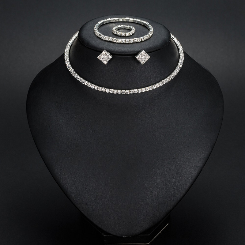 YFJEWE Mireasa 1-5 rânduri Clasic Strass Choker Colier Cercei și Brățară Seturi de bijuterii de nuntă Accesorii de nuntă N387