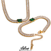 Yhpup Bling kubický zirkón z nehrdzavejúcej ocele prívesok náhrdelník náramok sada šperkov vodotesný nádherný golier ženy