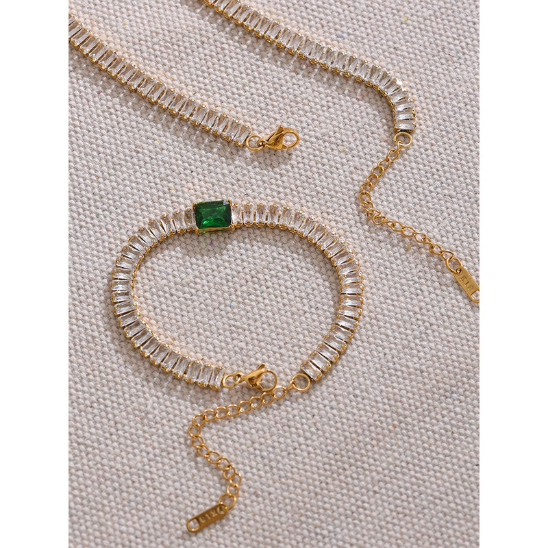 Yhpup Bling Cubic Zirconia Oțel inoxidabil Charm Colier Brățară Set de bijuterii Impermeabil Guler superb Femei