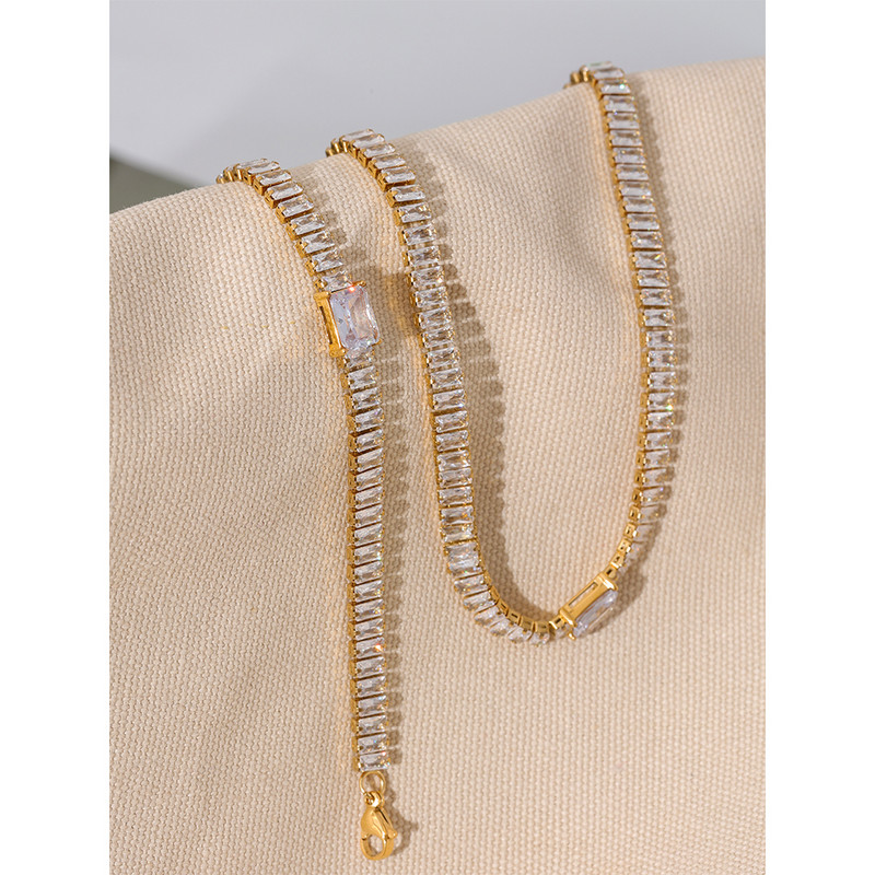 Yhpup Bling Cubic Zirconia Oțel inoxidabil Charm Colier Brățară Set de bijuterii Impermeabil Guler superb Femei