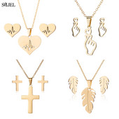 Sady šperkov z nehrdzavejúcej ocele pre ženy, minimalistický kríž, ručné pierko, EKG srdcový tep, náhrdelník, náušnice, svadobný darček