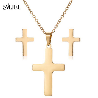 Sady šperkov z nehrdzavejúcej ocele pre ženy, minimalistický kríž, ručné pierko, EKG srdcový tep, náhrdelník, náušnice, svadobný darček