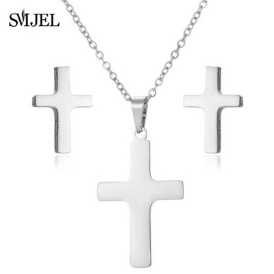 Sady šperkov z nehrdzavejúcej ocele pre ženy, minimalistický kríž, ručné pierko, EKG srdcový tep, náhrdelník, náušnice, svadobný darček