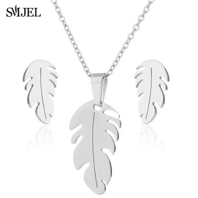 Sady šperkov z nehrdzavejúcej ocele pre ženy, minimalistický kríž, ručné pierko, EKG srdcový tep, náhrdelník, náušnice, svadobný darček