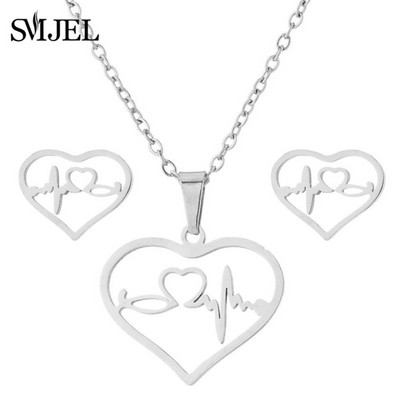 Sady šperkov z nehrdzavejúcej ocele pre ženy, minimalistický kríž, ručné pierko, EKG srdcový tep, náhrdelník, náušnice, svadobný darček