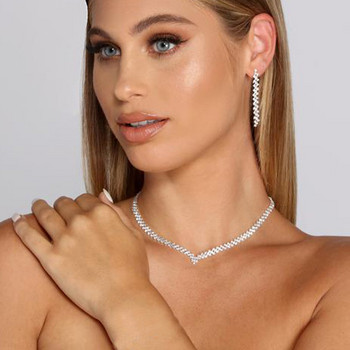 TREAZY Celebrity Rhinestone Crystal Νυφικά κοσμήματα για γυναίκες V Shape Κολιέ Σκουλαρίκια Choker Σετ Μόδα Σετ κοσμημάτων γάμου