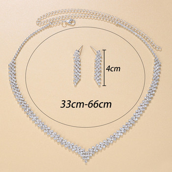 TREAZY Celebrity Rhinestone Crystal Νυφικά κοσμήματα για γυναίκες V Shape Κολιέ Σκουλαρίκια Choker Σετ Μόδα Σετ κοσμημάτων γάμου