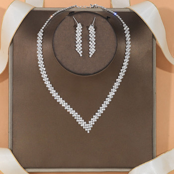 TREAZY Celebrity Rhinestone Crystal Νυφικά κοσμήματα για γυναίκες V Shape Κολιέ Σκουλαρίκια Choker Σετ Μόδα Σετ κοσμημάτων γάμου
