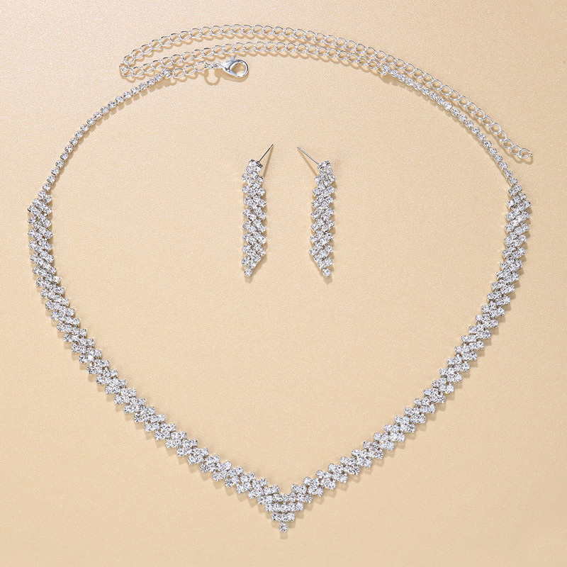 TREAZY Híres strasszkristály menyasszonyi ékszerek nőknek V alakú Choker nyaklánc fülbevaló készletek divatos esküvői ékszer szettek
