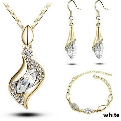 Hésziodosz Lószem Könnyes Vízcsepp Ékszerkészletek Ezüst színű Kék Osztrák kristály medál nyaklánc esküvői ékszer szett