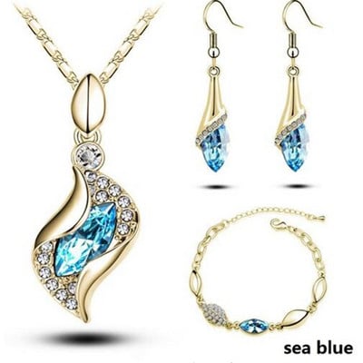 Hésziodosz Lószem Könnyes Vízcsepp Ékszerkészletek Ezüst színű Kék Osztrák kristály medál nyaklánc esküvői ékszer szett