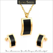 LUXUSTEEL Sada nehrdzavejúcej ocele s čiernym príveskom a mušľou, náušnice Brinco Party, klasické šperky, dámske sady