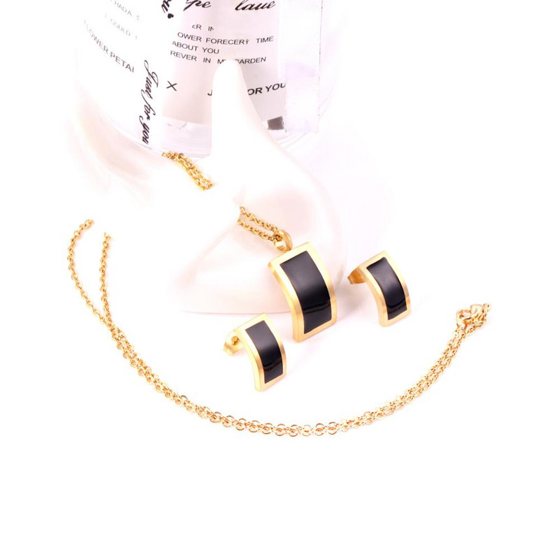 LUXUSTEEL készlet rozsdamentes acél rozsdamentes acél fekete kagyló medál nyaklánc fülbevaló Brinco Party klasszikus ékszer szettek női