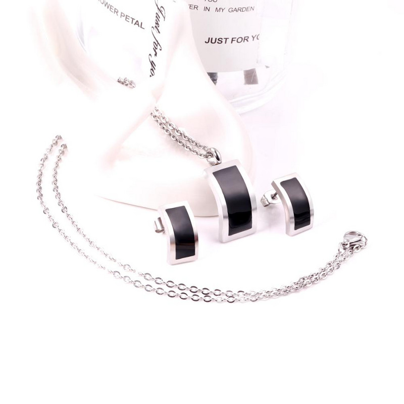 LUXUSTEEL készlet rozsdamentes acél rozsdamentes acél fekete kagyló medál nyaklánc fülbevaló Brinco Party klasszikus ékszer szettek női