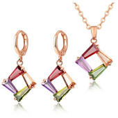 Noua sosire Seturi de bijuterii de culoare aur roz Fashion Multi-color Zircon Stone Colier Set de cercei Bijuterii pentru nunta si logodna