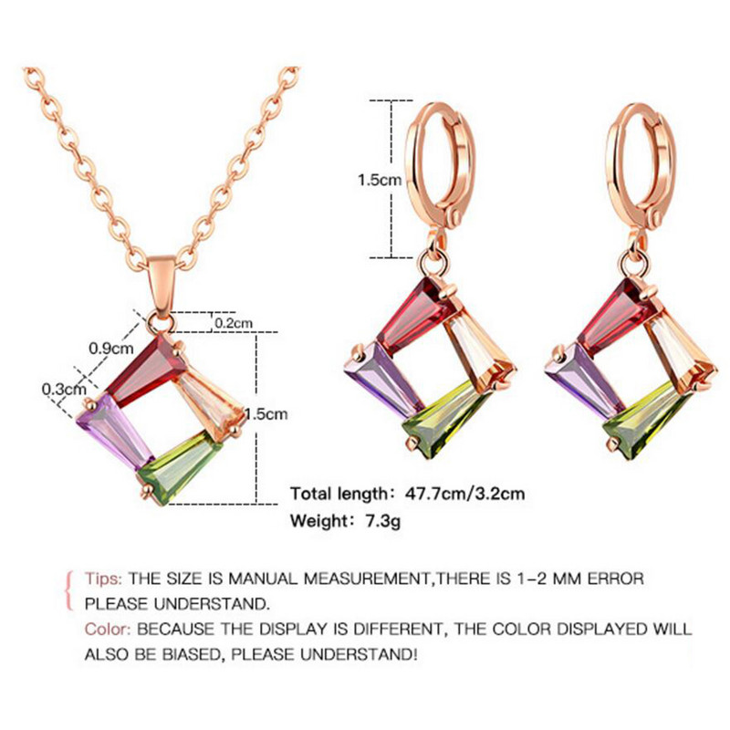 Noua sosire Seturi de bijuterii de culoare aur roz Fashion Multi-color Zircon Stone Colier Set de cercei Bijuterii pentru nunta si logodna