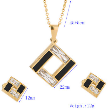 Златен комплект бижута 316L неръждаема стомана Черен и прозрачен кристален кръст Обеца Колие Сватбени бижута Дамски комплект