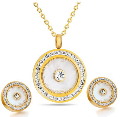 Sada šperkov zlatej farby z nehrdzavejúcej ocele 316L s čiernymi a čírymi krištáľovými náušnicami, náhrdelníkom s krížom, svadobnými šperkami pre ženy.