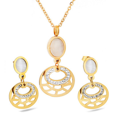 Sada šperkov zlatej farby z nehrdzavejúcej ocele 316L s čiernymi a čírymi krištáľovými náušnicami, náhrdelníkom s krížom, svadobnými šperkami pre ženy.