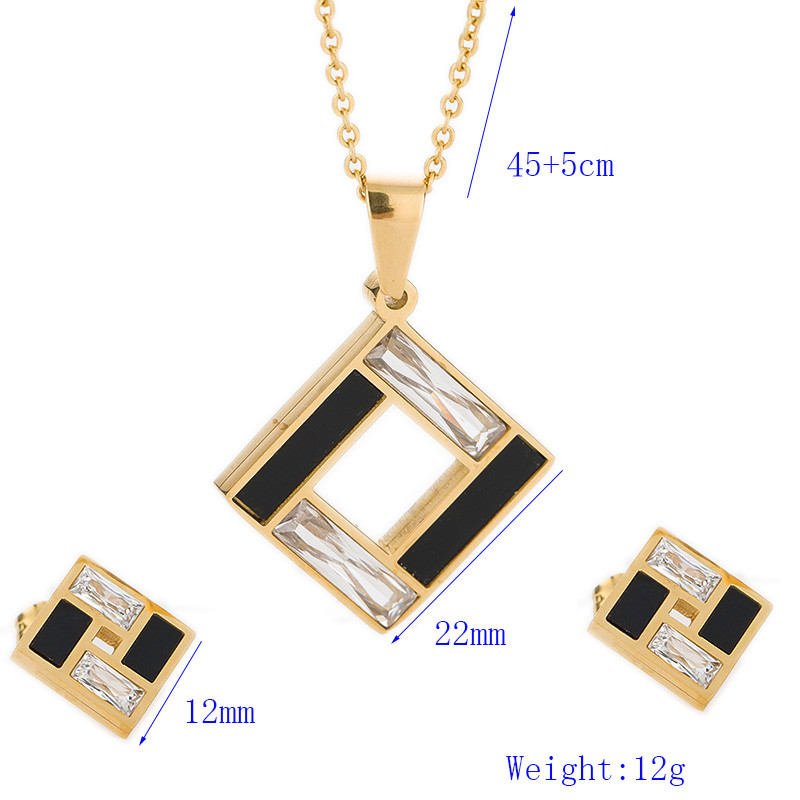 Set de bijuterii de culoare aurie Oțel inoxidabil 316L, negru și cristal transparent, cercei, colier, bijuterii de nuntă, pentru femei