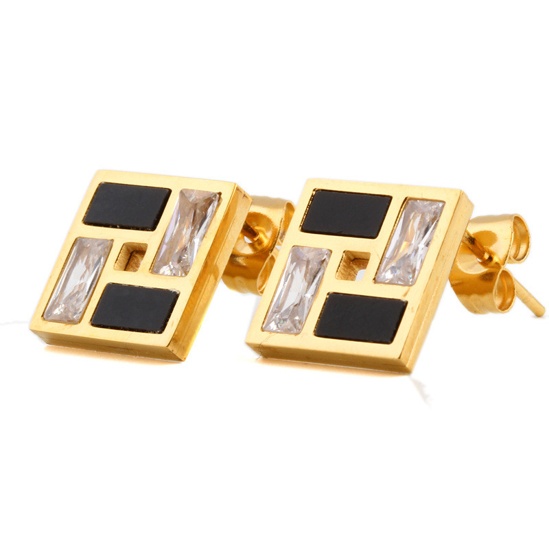 Set de bijuterii de culoare aurie Oțel inoxidabil 316L, negru și cristal transparent, cercei, colier, bijuterii de nuntă, pentru femei