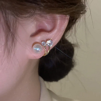 Корейски кристални обеци Метални перлени щипки за уши за жени Модни обеци с нокът за уши Момичета Елегантни модерни бижута Парти подарък