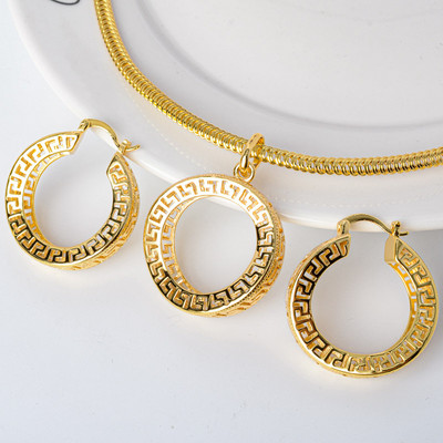 Diana Dječji setovi nakita Šuplje okrugle pozlaćene naušnice Ogrlica s privjeskom za žene Novi dizajn za vjenčanje Poklon Klasični