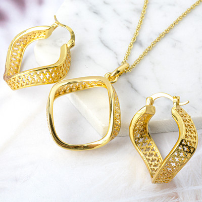 Diana Dječji setovi nakita Šuplje okrugle pozlaćene naušnice Ogrlica s privjeskom za žene Novi dizajn za vjenčanje Poklon Klasični