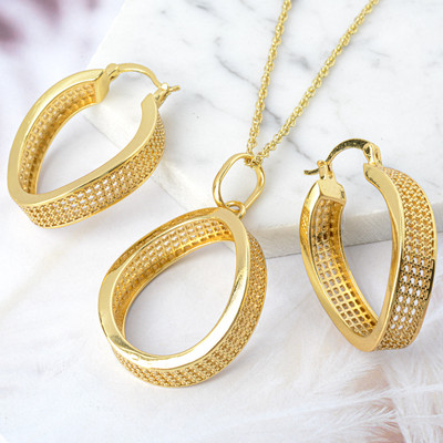 Diana Dječji setovi nakita Šuplje okrugle pozlaćene naušnice Ogrlica s privjeskom za žene Novi dizajn za vjenčanje Poklon Klasični