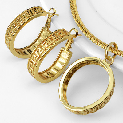 Diana Dječji setovi nakita Šuplje okrugle pozlaćene naušnice Ogrlica s privjeskom za žene Novi dizajn za vjenčanje Poklon Klasični