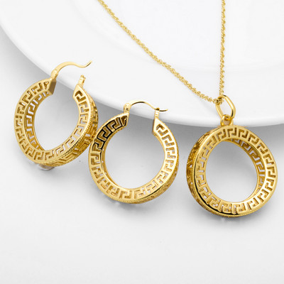 Diana Dječji setovi nakita Šuplje okrugle pozlaćene naušnice Ogrlica s privjeskom za žene Novi dizajn za vjenčanje Poklon Klasični