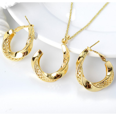 Diana Dječji setovi nakita Šuplje okrugle pozlaćene naušnice Ogrlica s privjeskom za žene Novi dizajn za vjenčanje Poklon Klasični