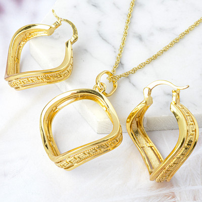 Diana Dječji setovi nakita Šuplje okrugle pozlaćene naušnice Ogrlica s privjeskom za žene Novi dizajn za vjenčanje Poklon Klasični