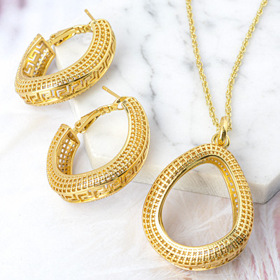 Diana Dječji setovi nakita Šuplje okrugle pozlaćene naušnice Ogrlica s privjeskom za žene Novi dizajn za vjenčanje Poklon Klasični