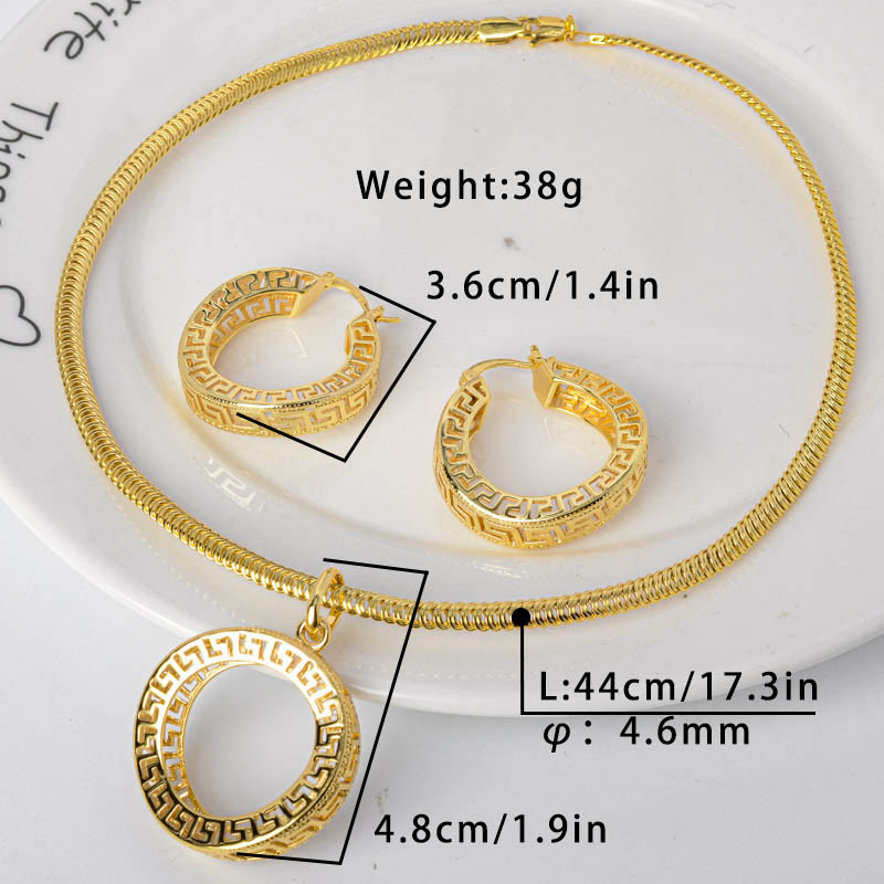 Diana Dječji setovi nakita Šuplje okrugle pozlaćene naušnice Ogrlica s privjeskom za žene Novi dizajn za vjenčanje Poklon Klasični