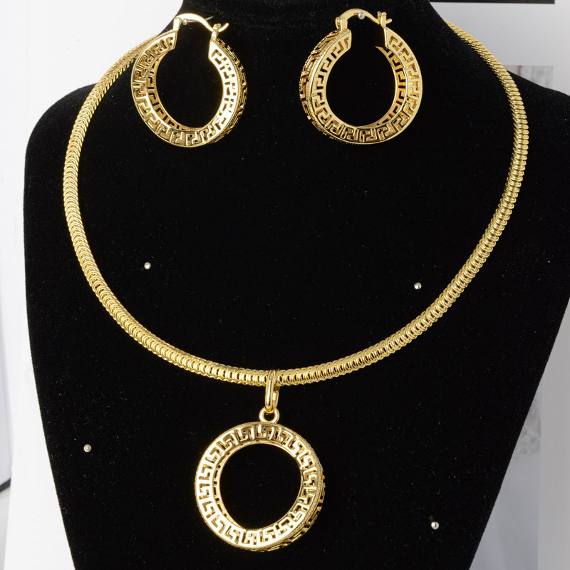 Diana Dječji setovi nakita Šuplje okrugle pozlaćene naušnice Ogrlica s privjeskom za žene Novi dizajn za vjenčanje Poklon Klasični