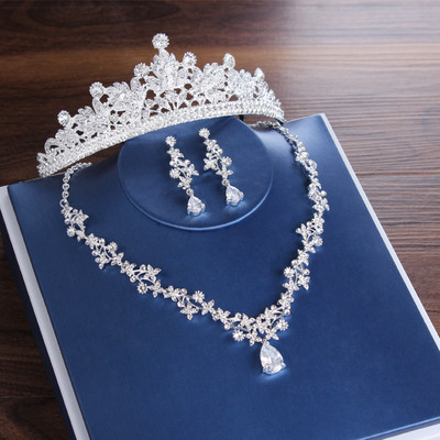 Луксозни булчински диадеми Crown Leaf Сватбени комплекти бижута Изящни колиета Комплект обеци Аксесоари за коса Комплект бижута от африкански мъниста