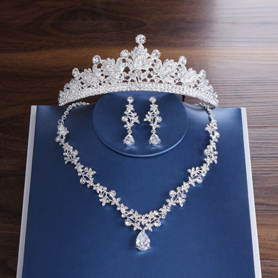 Tiare de mireasa de lux Coroana frunze Seturi de bijuterii de nunta Set de bijuterii de coliere de lux Set de cercei Accesorii de par Set de bijuterii margele africane
