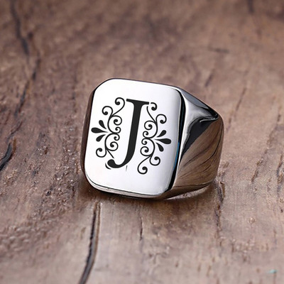 Pánsky prsteň, Sigent Rings, prsteň z nehrdzavejúcej ocele s abecedou pre mužov, darček na Deň otcov.